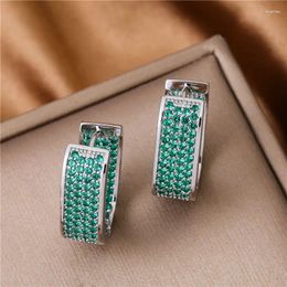 Hoop Earrings French Luxury High-end Jewelry Women Geometric Simple Versatile Micro-inlaid Three-dimensional Square Design