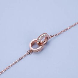 2024 jewlery designer for women gold necklace Sterling silver double ring diamond pendant rose gold female necklace masquerade ball chain jewelry gift q6