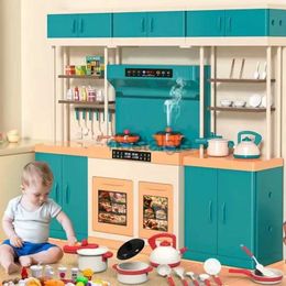Kitchens Play Food New Children Simulation Kitchen Play House Toy Deluxe Cooking Toys With Light Sound Effects Spray Kitchenware Kids Birthday Gift 2443