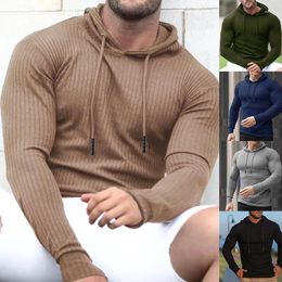 Men's Hoodies Men Tie Collar Long Sleeve Pullover Hooded Coats Summer Male Solid Knitted Sweatshirt LXDZ-CX13