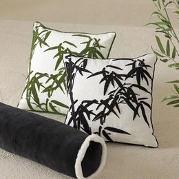 Pillow Chinese Style Cover High Quality Embroidery Ink Bamboo Decorative Pillows Conference Room Sofa Waist Back Pillowcase