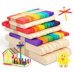 Popsicle Sticks 50Pcs Wooden Craft Ice Cream Stick Ice Lolly Sticks Natural Cake Tools DIY Kids Handwork Art Crafts Toy Ice Mould