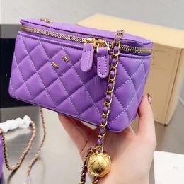 Women Luxury Brand Bag Box Bag New Gold Ball Box Black Gold Color Smooth Cowhide Bag Handbag Crossbody Bag Metal Chain Backpack Mini Size 19