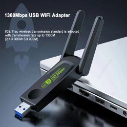 Free Drive 1300Mbps Wifi Adapter Network Card Dual Band 2.4/5GHz With Dual Antenna Wifi 5 USB 3.0 Wi-Fi Dongle Receiver