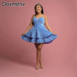 Doymeny Sparkly Sequins Homecoming Dresses Short Tiers Cocktail Party Dinner Gowns Prom Teen Formal Evening Vestido De