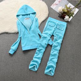 Women's Two Piece Pants Y2k Streetwear Velvet Tracksuit Women Set Spring/Fall Solid Colour Straight Sweatsuit With Pocket