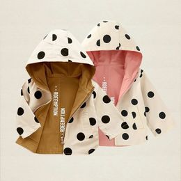 Children Jackets Girls Double Sided Outerwear Toddler Sport Coats Kids Hooded Clothing Spring Autumn Boys Polka Dot Trench Coat 240318