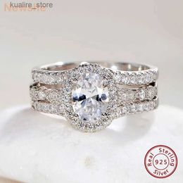 Cluster Rings Newshe Oval Cut Engagement Ring Set for Women 925 Silver Everlasting Guard Wedding Band Jewellery High Grade AAAAA Cubic Zircon L240402