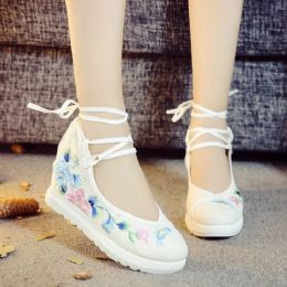 Pumps Women Canvas Increasing Height Ankle Strap Spring Autumn Shoes China Style Vintage Embroiders Wedges Heels Lady Shoes20190320