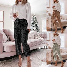 Women's Pants Cloth High Sequin Women Foot Sexy Fashion Womens Work Office Casual Pleated For Business