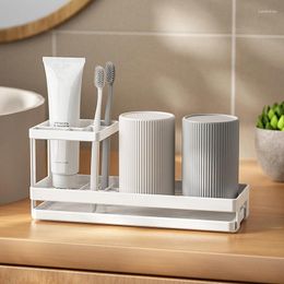 Kitchen Storage Bathroom Rack For Mouthwash Cup Toothbrushes Countertop Holder Without Drilling Organiser With Draining Tray