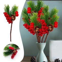 Decorative Flowers Artificial Christmas Red Berry Picks Faux Branches Branch Holly Berries Flower Stem Needles Zinnia