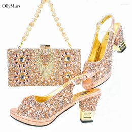 Dress Shoes Arrival Decoration With Crystal Ladies And Bag Set Nigerian Style Champagne Pumps For Wedding