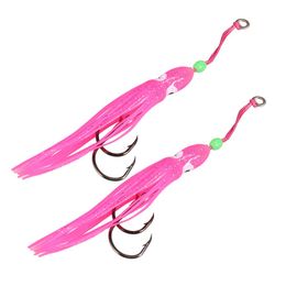 2 Pcs Artificial 6cm/10cm/12cm Saltwater Octopus Bait hook Soft Silicone Luminous Squid Skirt Lure Fishing Tackle with Hooks