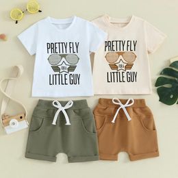 Clothing Sets Kids Baby Boys Summer 2pcs Outfits Round Neck Short Sleeve Letter Star Print Tops Elastic Waist Shorts Infant Toddler