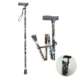 Sticks 90cm Lightweight Foldable Walking Stick For Elderly Old Man Telescopic Folding Floral Metal Cane Trekking Hiking Mountaining