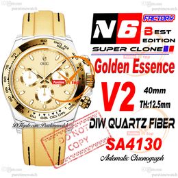 DIW Golden Essence Quartz Carbon SA4130 Automatic Chronograph Mens Watch N6F V2 Yellow Gold White Dial Nylon Strap Super Edition Same Serial Card Puretime Reloj PTRX