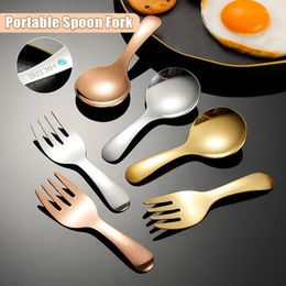 Forks 6X Stainless Steel Spoons Camping Portable Dinnerware Cutlery Teaspoon House Hold Children's Spoon Fork Ice Cream