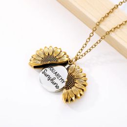 New European and American Sunflower Necklace Opening Alloy Pendant Engraving YOUARE MY SUNSHINE