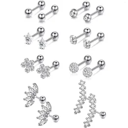Stud Earrings 8 Pairs Stainless Steel Moon Star Flower CZ Ear Cartilage Piercing Tragus Barbell Set For Women Men
