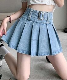 Urban Sexy Dresses Spring Summer 2024 New High Waist Womens Denim Short Skirts with Belted Jeans Skirts Female Pleated Sexy Mini Skirt Y2k Skirt 240403