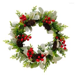 Decorative Flowers Christmas Decorations Wreath With Red Berries Pinecones Ornaments For Front Door Holiday Party Decoration 2024