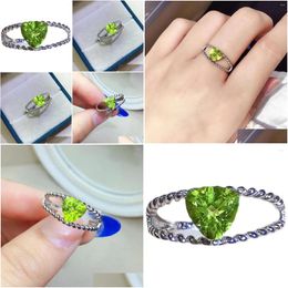 Pierścienie klastra 0,8ct 7 mm trylion kształtu Pierścień Peridot Naturalny sier do codziennego noszenia kobietę Brithday Dift Dostawa biżuteria Dhcbd