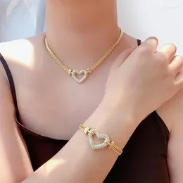 Necklace Earrings Set European And American Fashion Personality Stacked Thick Chain Hip Hop Style Gold Heart For Women