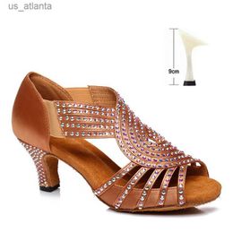 Dress Shoes DKZSYIM Rhinestone Latin Dance Women/Ladies Ballroom Salsa Dancing Soft Soles Party/Wedding Sandals High Heels H240403OV80