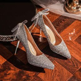 dress dance even Designer heel Luxury high heel shoe leather pump Womens heighten Shoe Waterproof platform French crystal bow high heels, sequin bridesmaid shoes