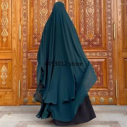 Ethnic Clothing Ramadan Eid Muslim Abaya Overhead Hijab Headscarf Women 4 Layers Chiffon Long Khimar Islam Prayer Garment Arabic Headdress
