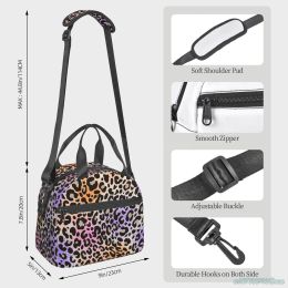 Colourful Leopard Print Insulated Lunch Bag for Women Portable Reusable Waterproof Thermal Bento Bag for Work Picnic Beach Travel
