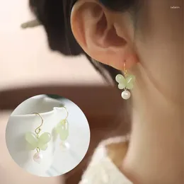 Dangle Earrings Gold Colour An Jade Butterfly Earring For Women Girl Fine Jewellery Lovely Birthday Gift Drop Wholesale