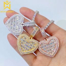 Square Moissanite S Sier Heart Pendant Necklaces for Men Real Diamond Necklace Women Jewellery Pass Tester