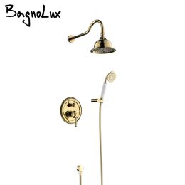 Bagnolux Antique Style Chrome Bath Set 8" Rain Shower Head & Hand Spray Gold Shower Bathroom Faucet Trim Set