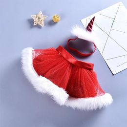 Party Decoration Baby Girl Red Ballet Skirt Mesh Plush Feather Brim Tutu Children Gift Navidad Christmas