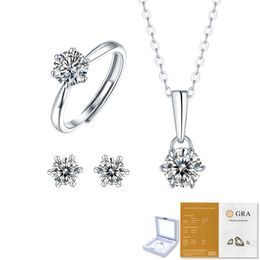 Passed Test Moissanite Jewelry Sets VVS Diamond Round Necklace Earrings Ring Set for Girls Women Wedding Party Jewelry