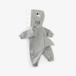 0-24M Newborn Baby Boys Girls Shark Long Sleeve Romper Hooded Playsuit Spring Autumn Baby Kids Outfits Costume