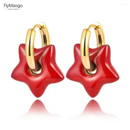 Hoop Earrings FlyMango Gold Plated Fashion Painted Glaze Blue Red Star For Women Stainless Steel Bohemia Summer Jewelry FE23065