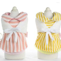 Dog Apparel Princess Warm Striped Bow Dress Grace Winter Style Clothing For Dogs Chihuahua Yorkshire Puppy Cat Pet Clothes