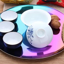 Decorative Figurines 28cm Gold / Colour Disc Metal Round Tray Rainbow Plate Stainless Steel Fruit Tea Jewellery Display Tibetan Singing Bowl