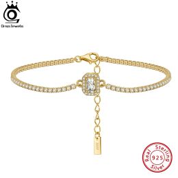 Bangles ORSA JEWELS 925 Sterling Silver Tennis Bracelet 14K Gold Plated 8mm Cubic Zirconia for Women Chain Bracelet Jewellery Gift SB142