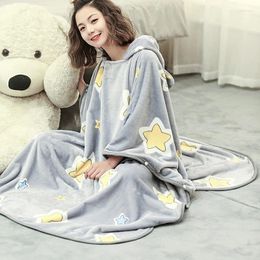 Blankets Soft Blanket Long Coral Fleece Adults Kids With Sleeves Wash Flannel Robe Spring And Autumn At Home