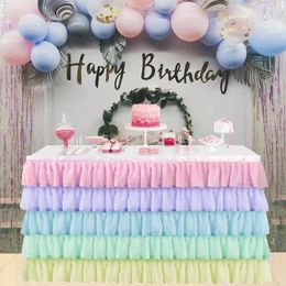 Table Skirt MeterMall 5 Layers Wavy Spliced Chiffon For Wedding Birthday Party Decoration