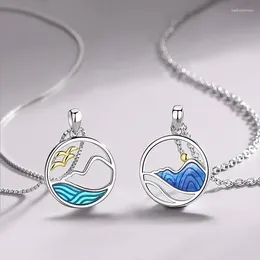 Pendant Necklaces Couple Necklace Fashion Silver Color Hollow Round A Solemn Pledge Of Love Blue Lover's Jewelry Party Gifts