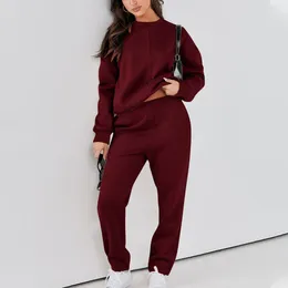 Women's Two Piece Pants Women Solid Colour Simplicity Sweat Suit Long Sleeve Pullover Sweatshirt And Loose Sweatpants Casual Outfits