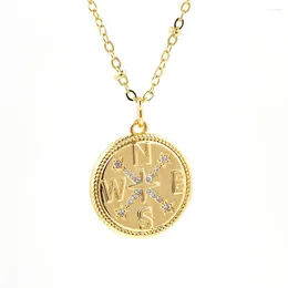 Pendant Necklaces Fashion North Star Compass Necklace CZ Gold Plated Vintage Round Collar For Women Men Travel Holiday Jewellery