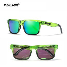 Eyewears Cool Summer Sunglasses Polarized Men Square Frame Brand KDEAM UV400 with Soft Nose Pad Sports Sun Glasses Women Green lens