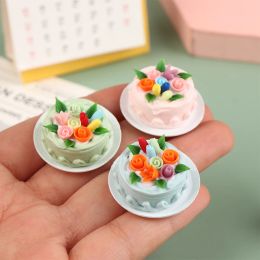 1:6 1:12 Scale Dollhouse Miniature Cake With Dish DIY Dessert Mini Food For Girl BJD Doll House Kitchen Furniture Accessories