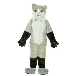 2024 Fursuit Grey Cat Mascot Costume Long Fur Party Xmas Cartoon Outfits Carnival Halloween Easter Ad